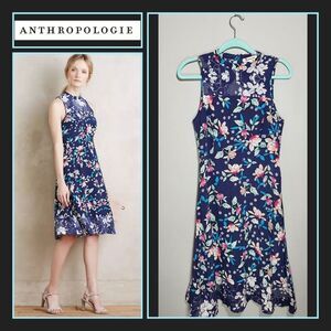 NWOT ANTHROPOLOGIE YUMI KIM size M 100% Silk Subtropics Blue Floral Midi Dress